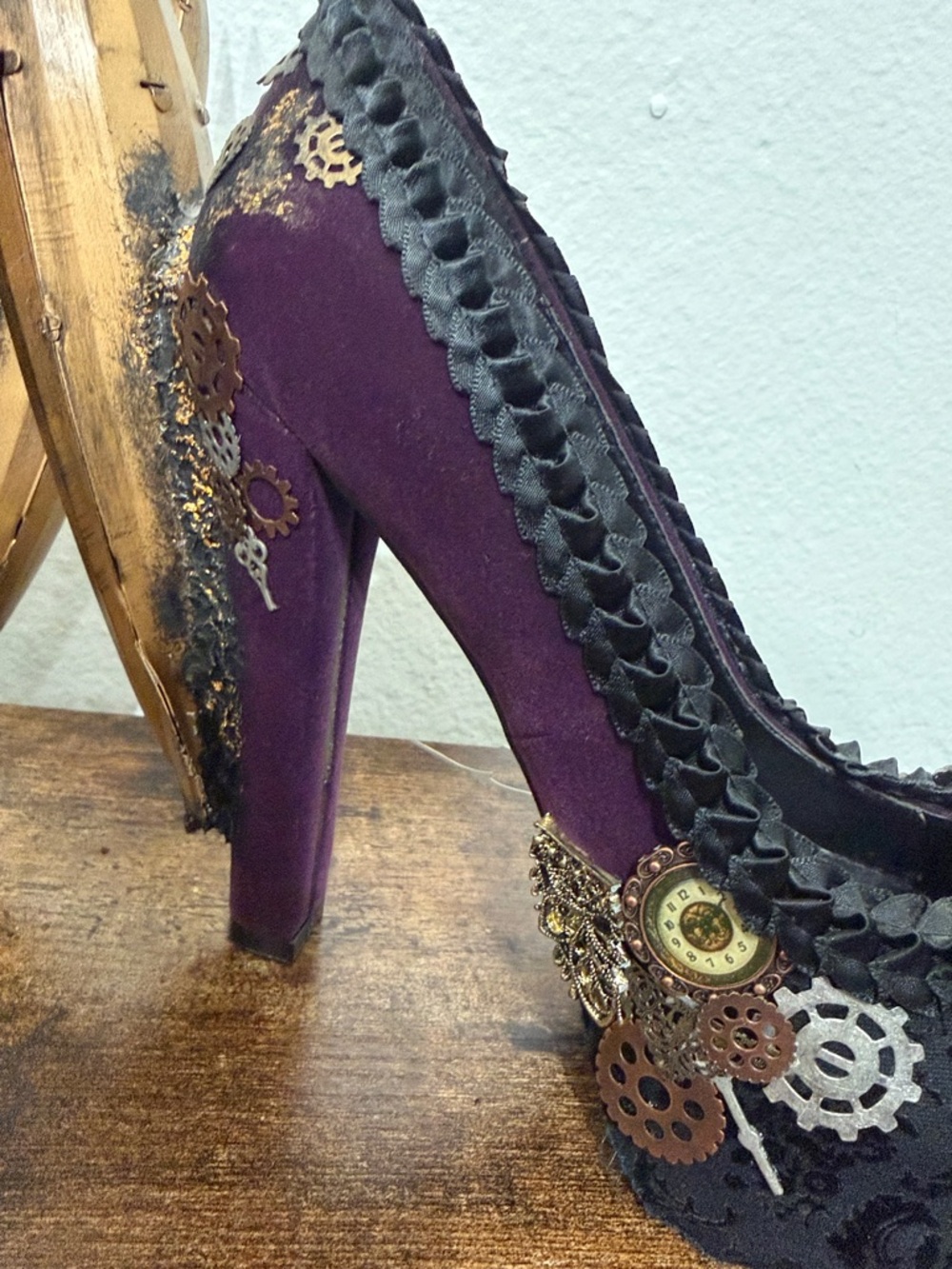 Women’s Black Steampunk Embellished Heels - Picture 5 of 5